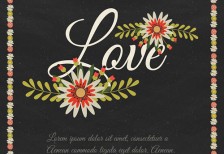 花と「Love」の文字でデザインしたシックでおしゃれなバレンタインデーテンプレート