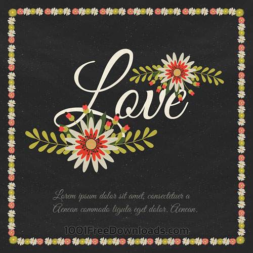 花と「Love」の文字でデザインしたシックでおしゃれなバレンタインデーテンプレート