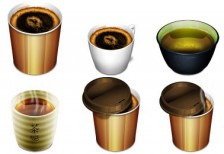 お茶がテーマのリアルなイラストアイコンセット。コーヒーや日本茶など。