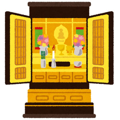 黒と金の豪華な仏壇を描いた綺麗なイラスト