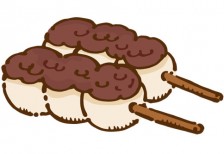 アンコがのったお団子の可愛いイラスト。和菓子のデザインに。