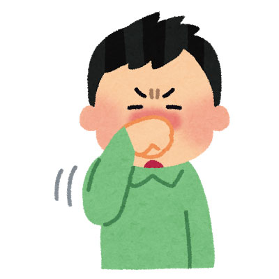 鼻をこする男性のイラスト。花粉やアレルギーに風邪の引き始めのデザインに。