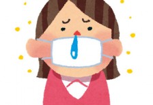 マスクと鼻水の女性を描いた花粉症のイラスト