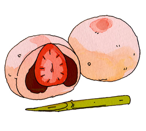 フリー素材 ジューシーな苺が入ったいちご大福のイラスト