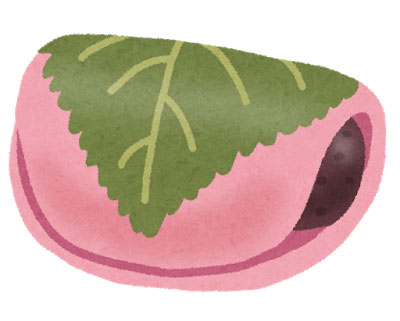 江戸風の長命寺桜餅のイラスト。和菓子のデザインに。