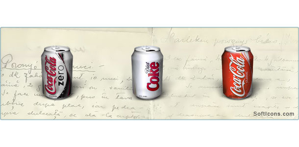 フリー素材 コーラの缶をリアルにデザインしたイラストアイコンセット