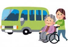 介護施設の送迎バスを待つおばあちゃんのイラスト