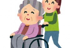 介護士さんと車椅子に乗ったおばあちゃんの優しいイラスト