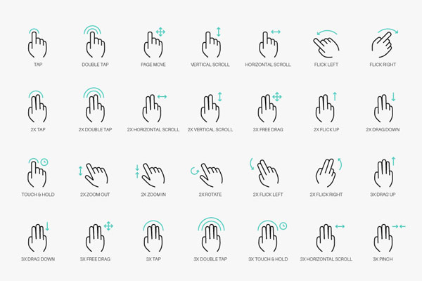 フリー素材 タッチデバイスでのジェスチャー操作のイラストアイコンセット