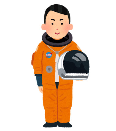オレンジ色の宇宙服を着た宇宙飛行士の男性のイラスト