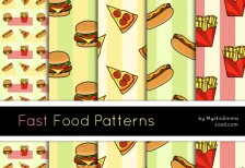 ハンバーガーやポテトにピザなどファストフードのイラストパターンセット