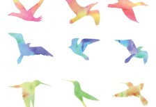 鳥のシルエットを水彩画風のタッチで描いた美しいベクターイラストセット